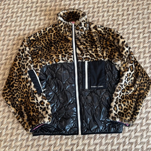 Sandy Liang Jacket - Women's Large Black - Faux Leopard Ski Coat Designer - Picture 3 of 13